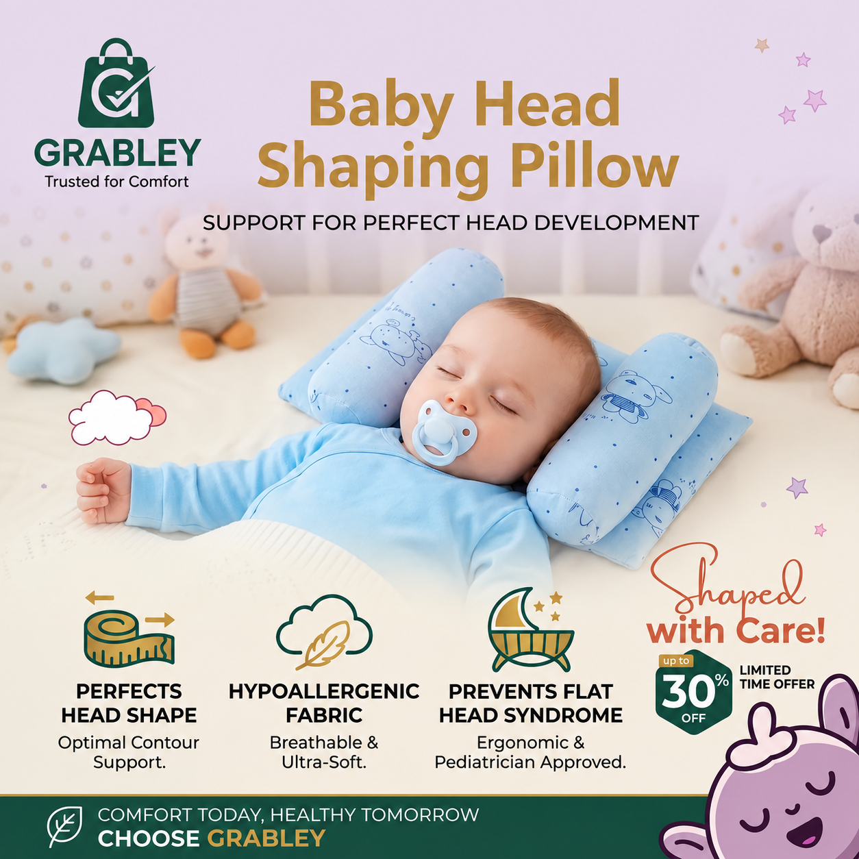 Shaping Pillow Hypoallergenic, Flat Head Prevention, Pediatrician Approved