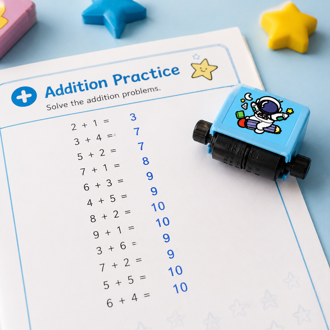 Pack of 2 Math Stamp Roller – Addition & Subtraction Practice Roller