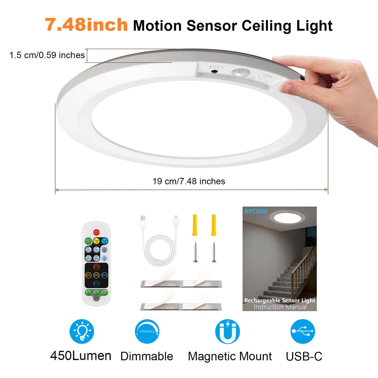 Motion Sensor LED Light – Wireless Rechargeable Night Light for Hallway, Stairs, Closet & Cabinet